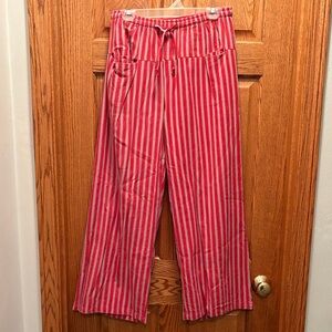 Woman’s Red and Light Purple Striped Wide Leg Pants